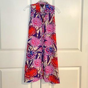 Cupio Sleeveless Button Up Floral/Tropical Pattern Summer Dress (S, Multicolor)